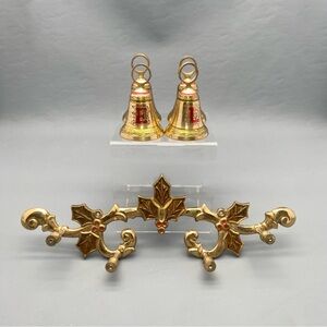Vintage gold metal noel Christmas bells - wall hanging, decor, Bells